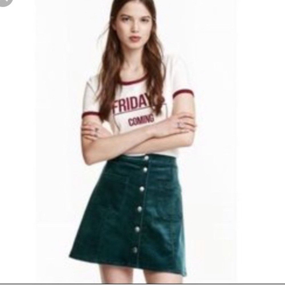 NWOT Green Corduroy Button Front Skirt